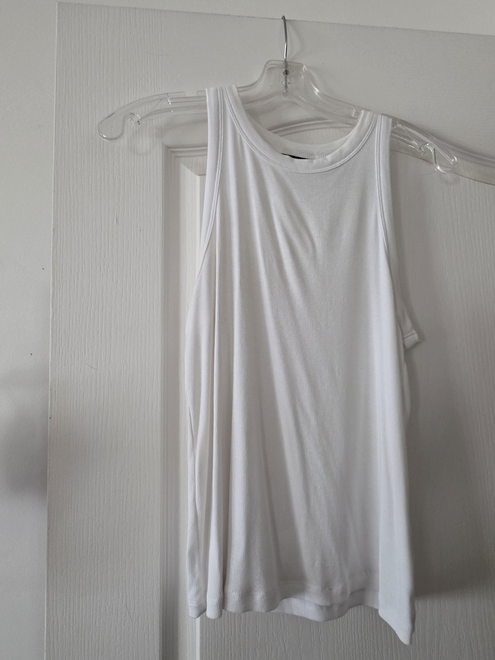 White Women's Sleeveless Tank Top - Classic Rib Trim